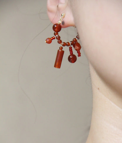 Chinese Red Beaded Earrings