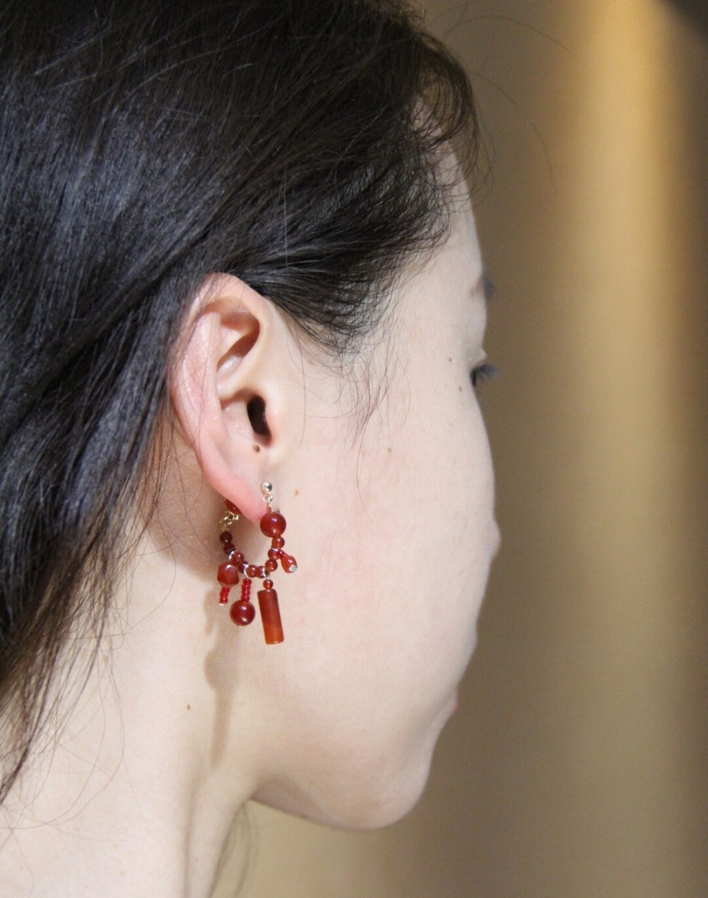 Chinese Red Beaded Earrings,Lumivault.