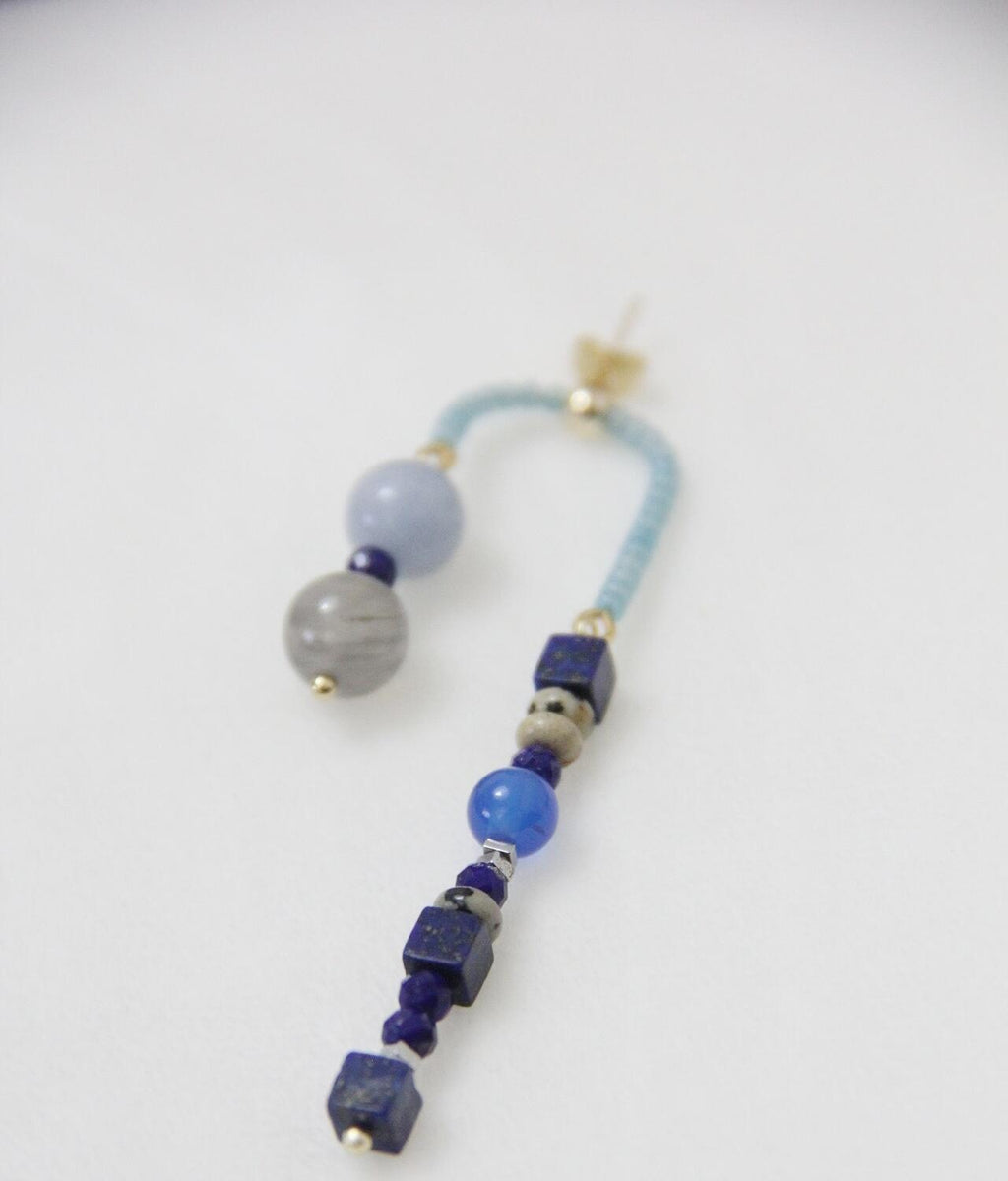 Chinoiserie Asymmetrical Blue Natural Stone Earrings,Lumivault.