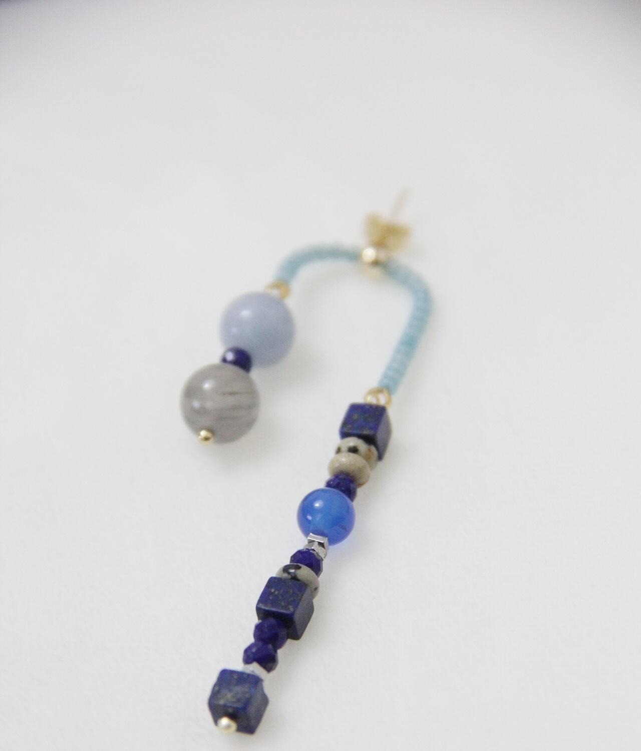 Chinoiserie Asymmetrical Blue Natural Stone Earrings,Lumivault.