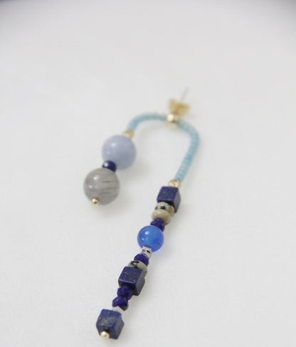 Chinoiserie Asymmetrical Blue Natural Stone Earrings - Lumivault