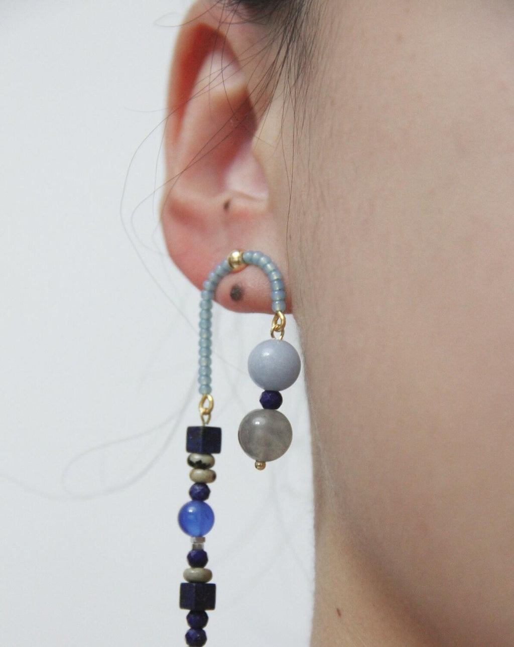 Chinoiserie Asymmetrical Blue Natural Stone Earrings,Lumivault.