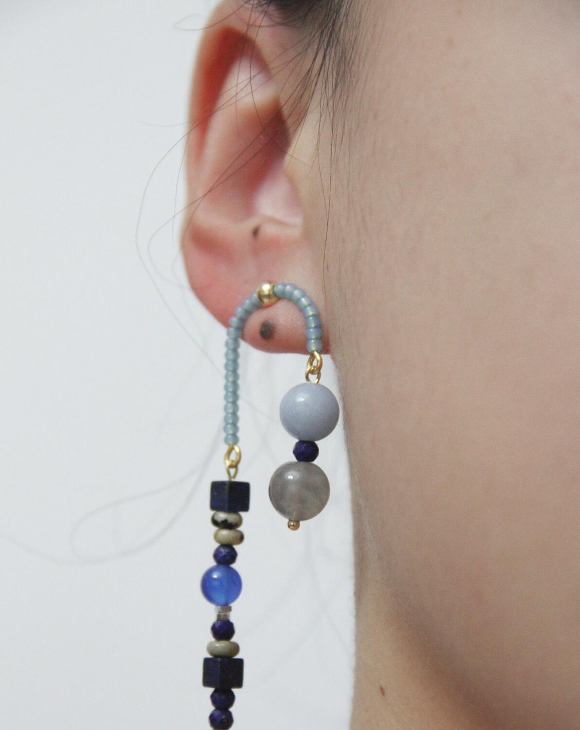 Chinoiserie Asymmetrical Blue Natural Stone Earrings,Lumivault.