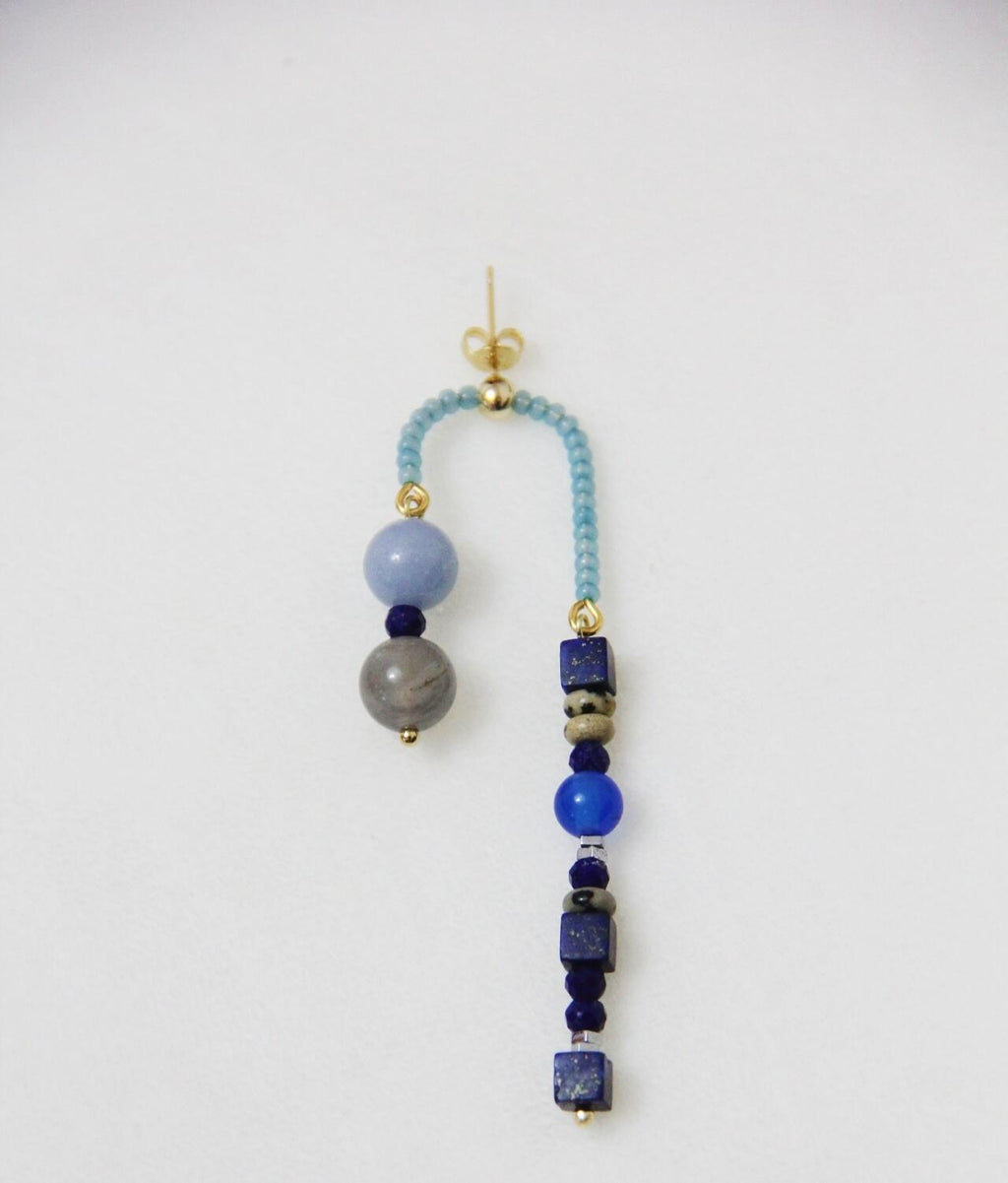 Chinoiserie Asymmetrical Blue Natural Stone Earrings,Lumivault.