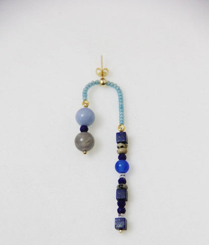 Chinoiserie Asymmetrical Blue Natural Stone Earrings - Lumivault