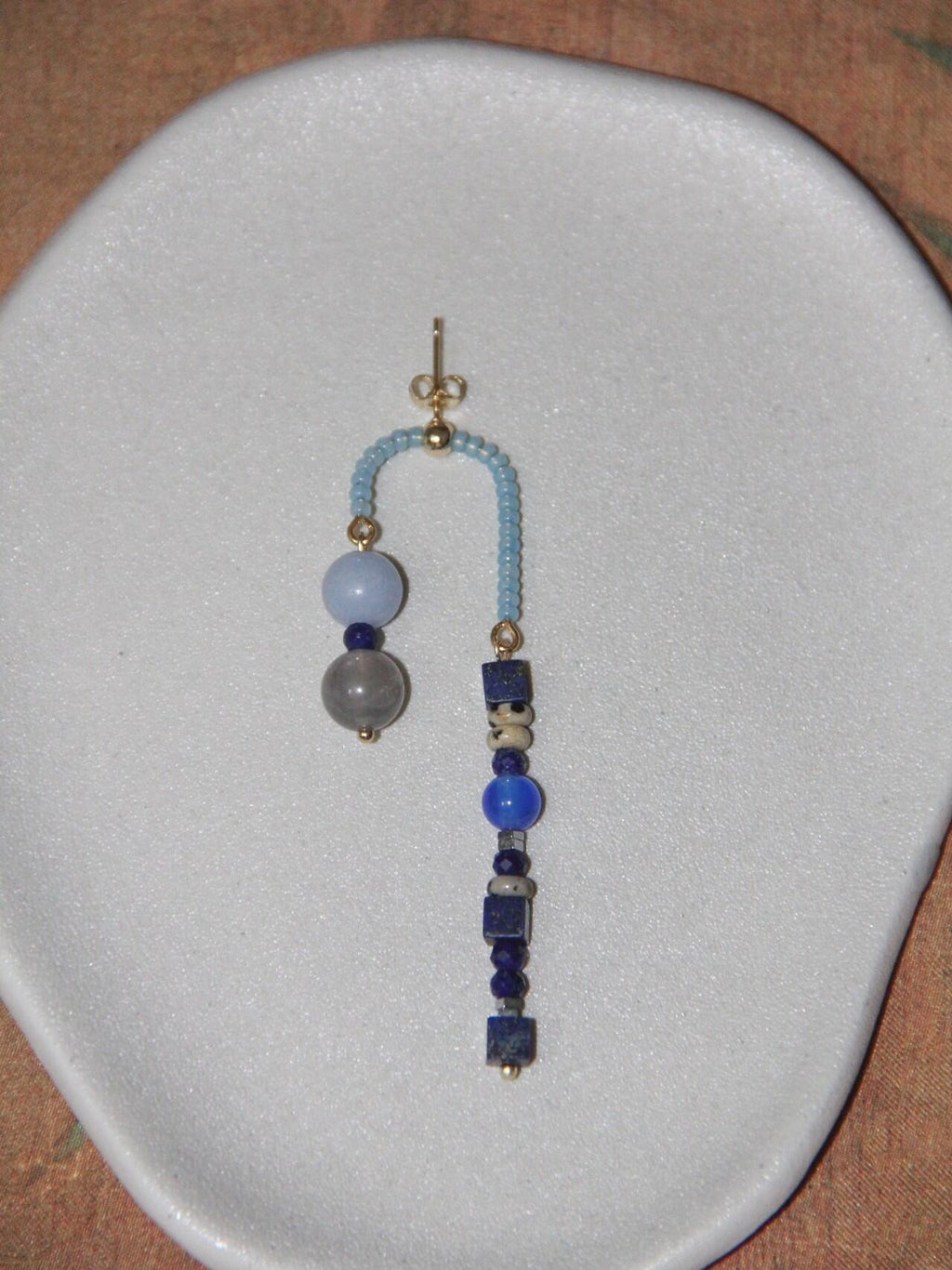 Chinoiserie Asymmetrical Blue Natural Stone Earrings,Lumivault.