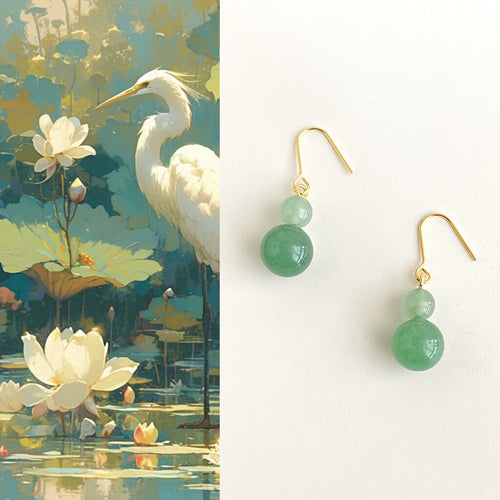 Chinoiserie Gourd Aventurine Earrings,Lumivault.
