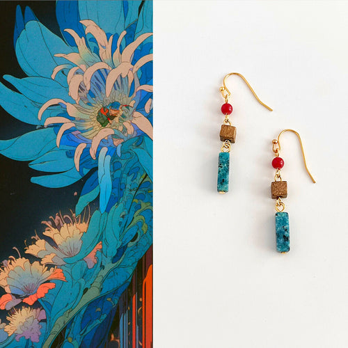 Chinoiserie Blue Ink Beaded Earrings,Lumivault.