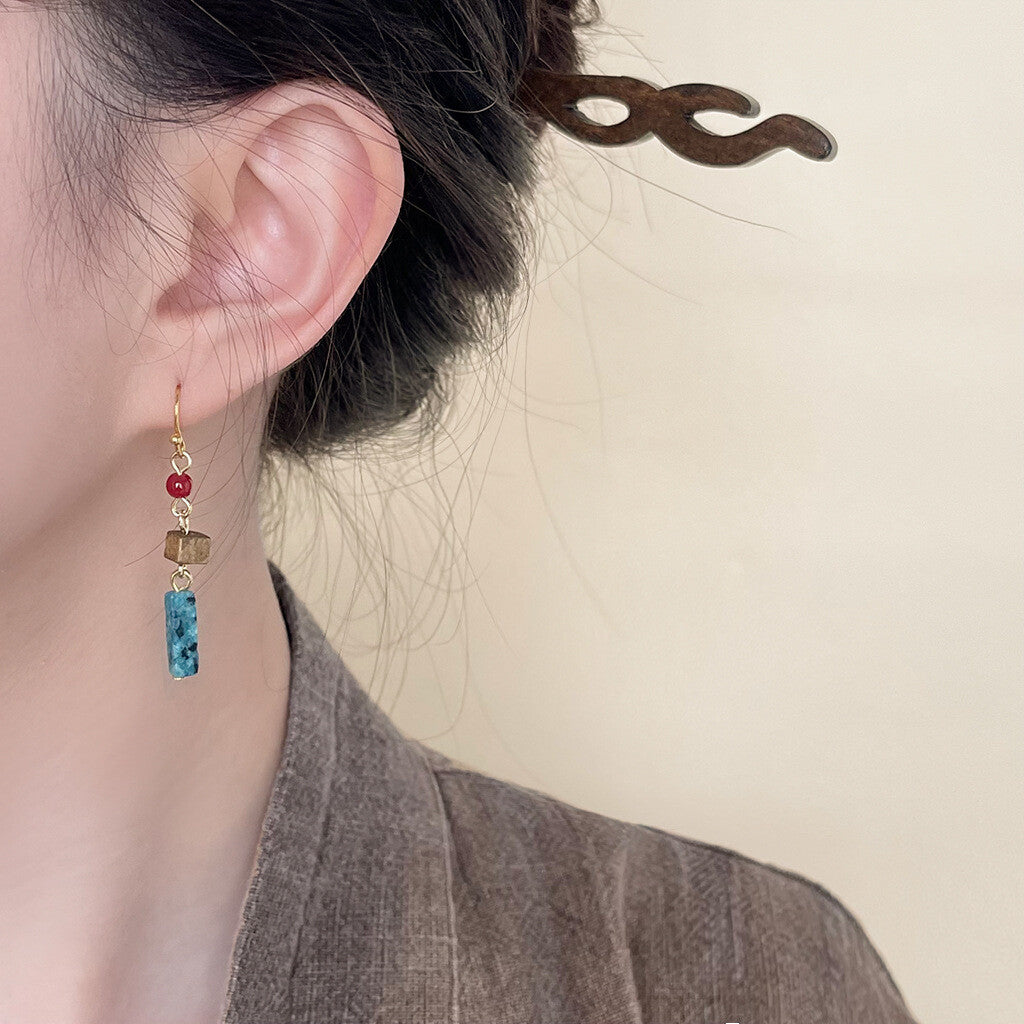 Chinoiserie Blue Ink Beaded Earrings,Lumivault.