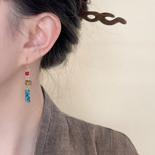 Chinoiserie Blue Ink Beaded Earrings,Lumivault.