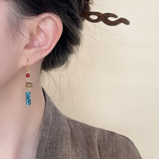 Chinoiserie Blue Ink Beaded Earrings - Lumivault
