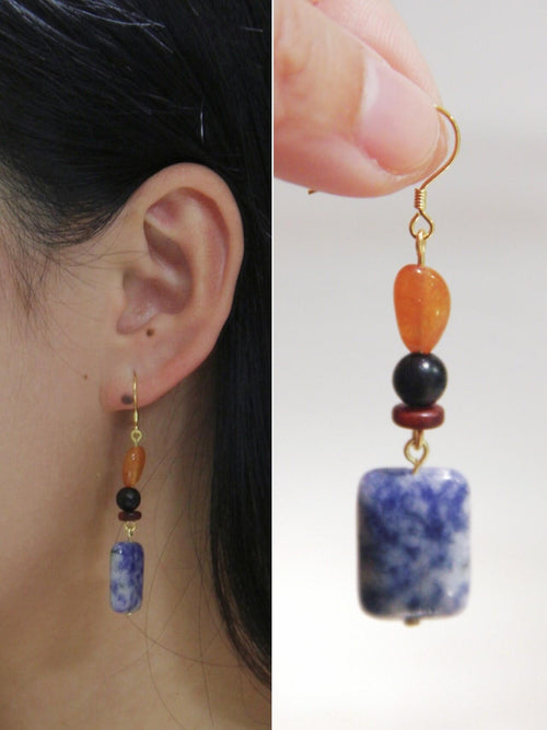 Chinoiserie Blue & White Porcelain Contrast Earrings,Lumivault.