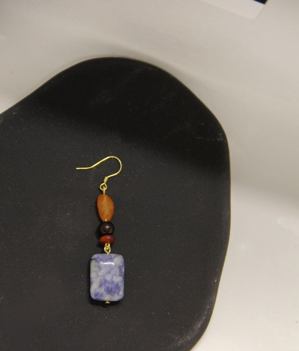 Chinoiserie Blue & White Porcelain Contrast Earrings,Lumivault.