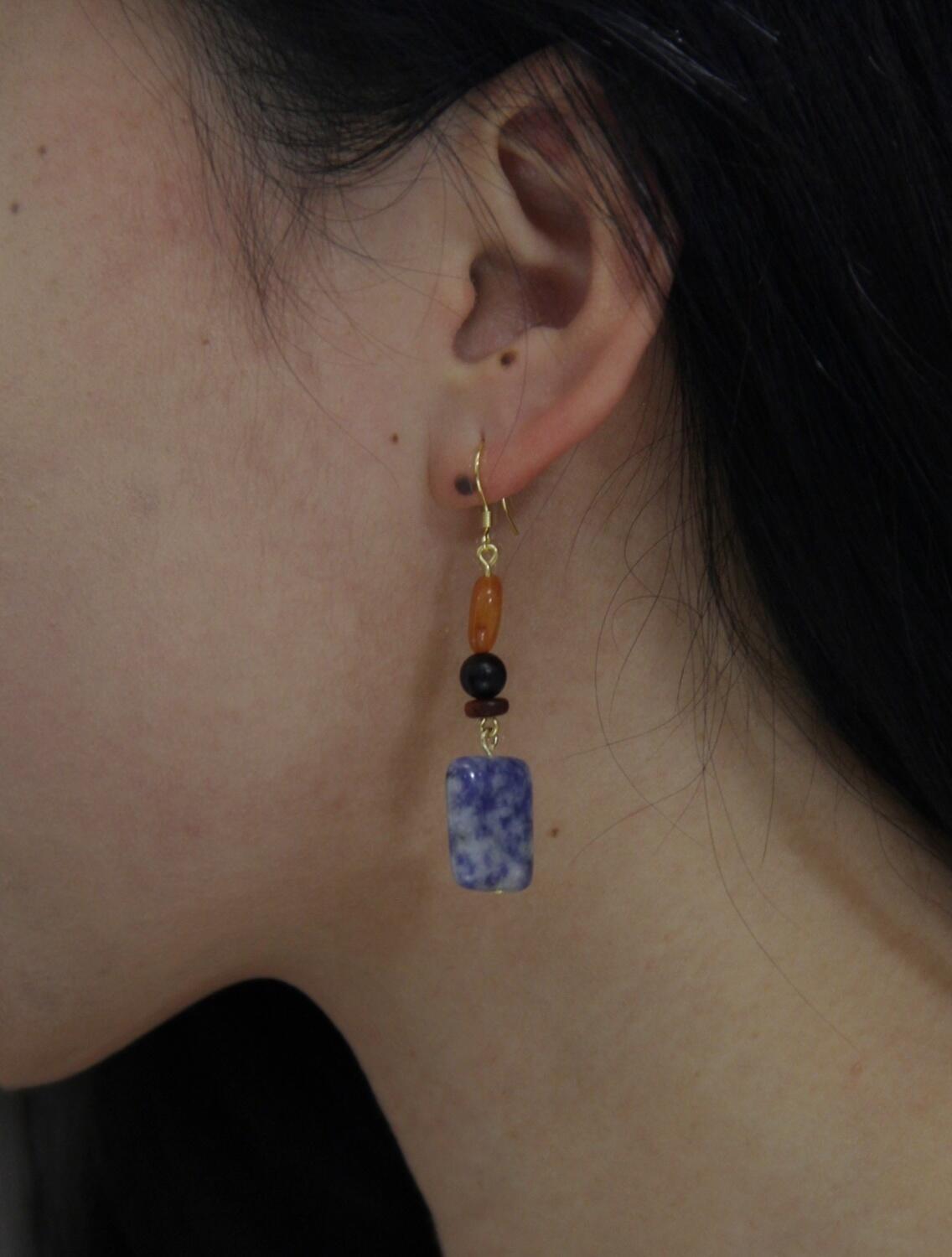 Chinoiserie Blue & White Porcelain Contrast Earrings,Lumivault.
