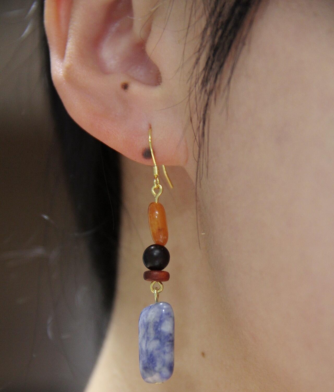 Chinoiserie Blue & White Porcelain Contrast Earrings,Lumivault.