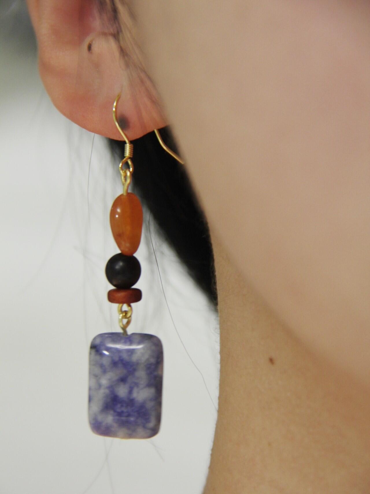 Chinoiserie Blue & White Porcelain Contrast Earrings,Lumivault.
