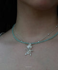 Chinoiserie Coelogyne Cristata Silver Necklace,Lumivault.