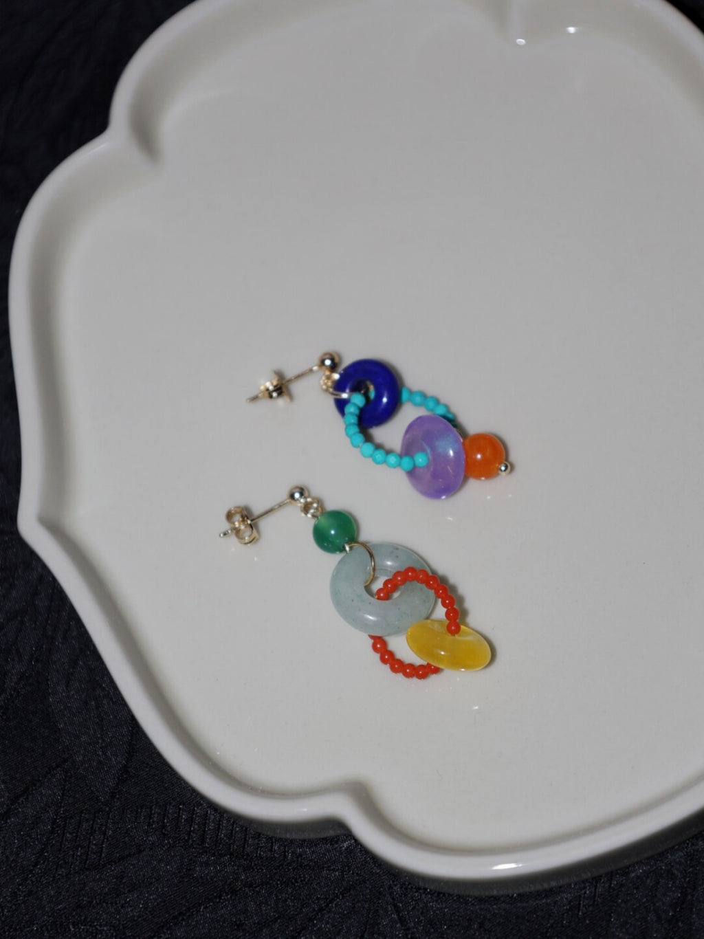 Chinoiserie Colorful Asymmetrical Hoop Earrings,Asymmetrical,Lumivault.