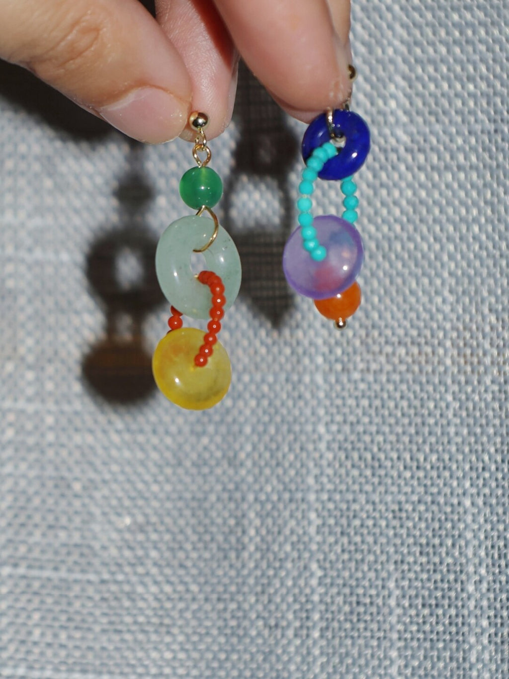 Chinoiserie Colorful Asymmetrical Hoop Earrings,Lumivault.