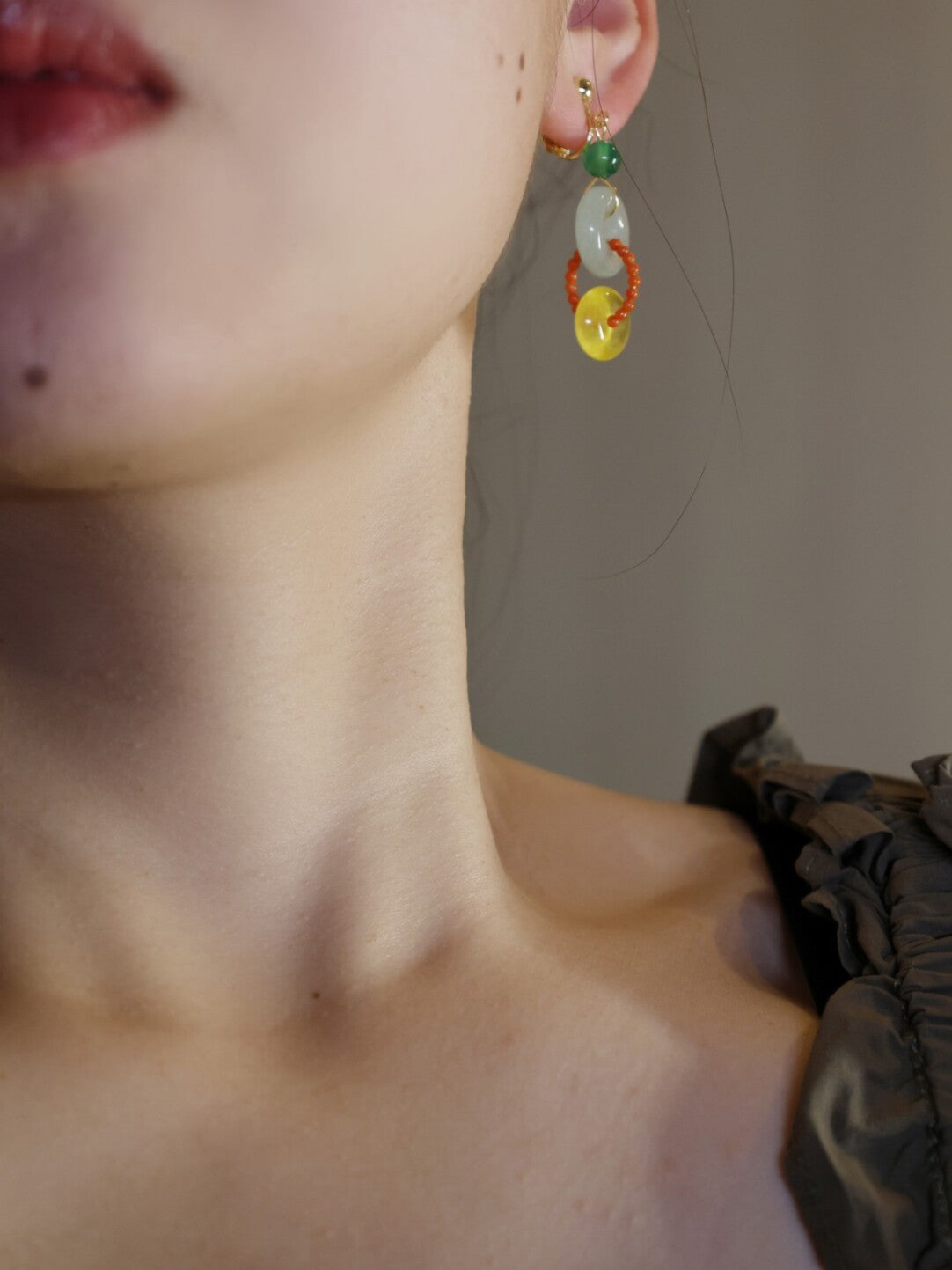 Chinoiserie Colorful Asymmetrical Hoop Earrings,Lumivault.