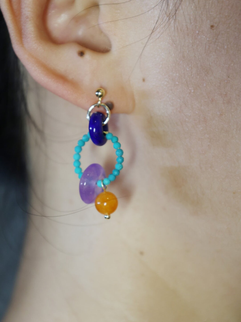 Chinoiserie Colorful Asymmetrical Hoop Earrings,Lumivault.