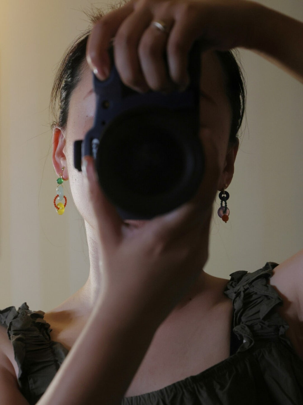Chinoiserie Colorful Asymmetrical Hoop Earrings,Lumivault.