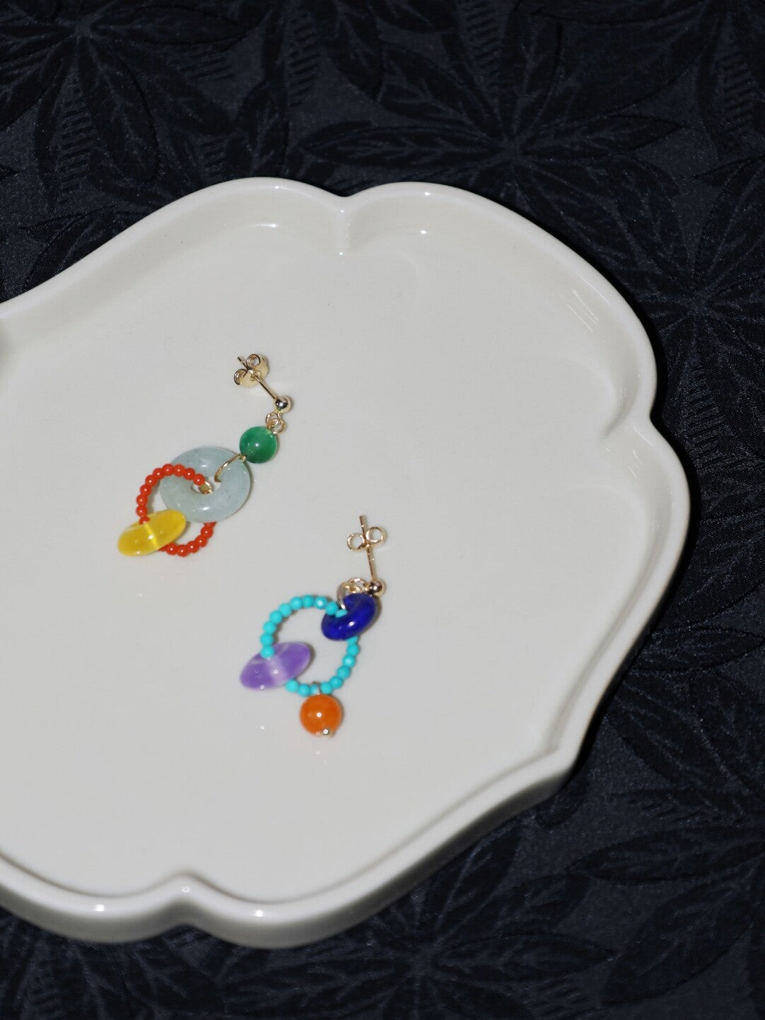 Chinoiserie Colorful Asymmetrical Hoop Earrings,Lumivault.