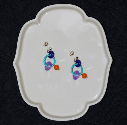 Chinoiserie Colorful Asymmetrical Hoop Earrings