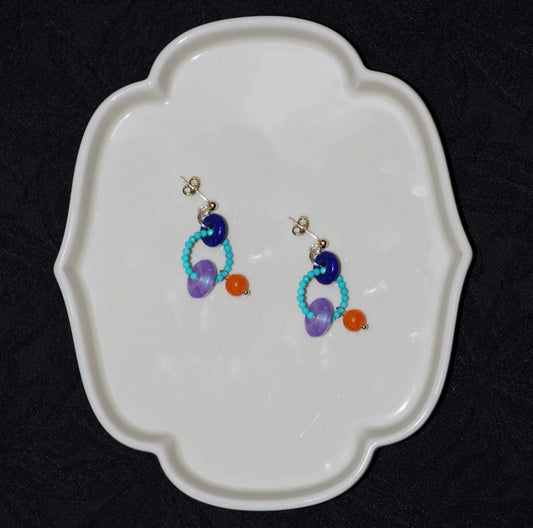 Chinoiserie Colorful Asymmetrical Hoop Earrings