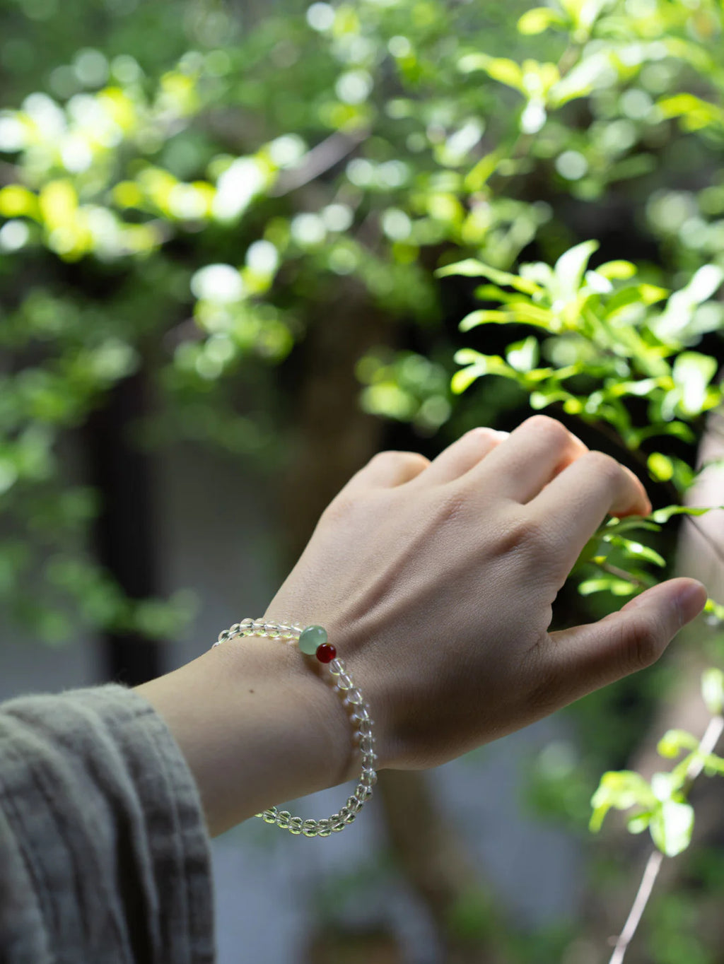 Chinoiserie Crystal Jade Beaded Bracelet,Lumivault.