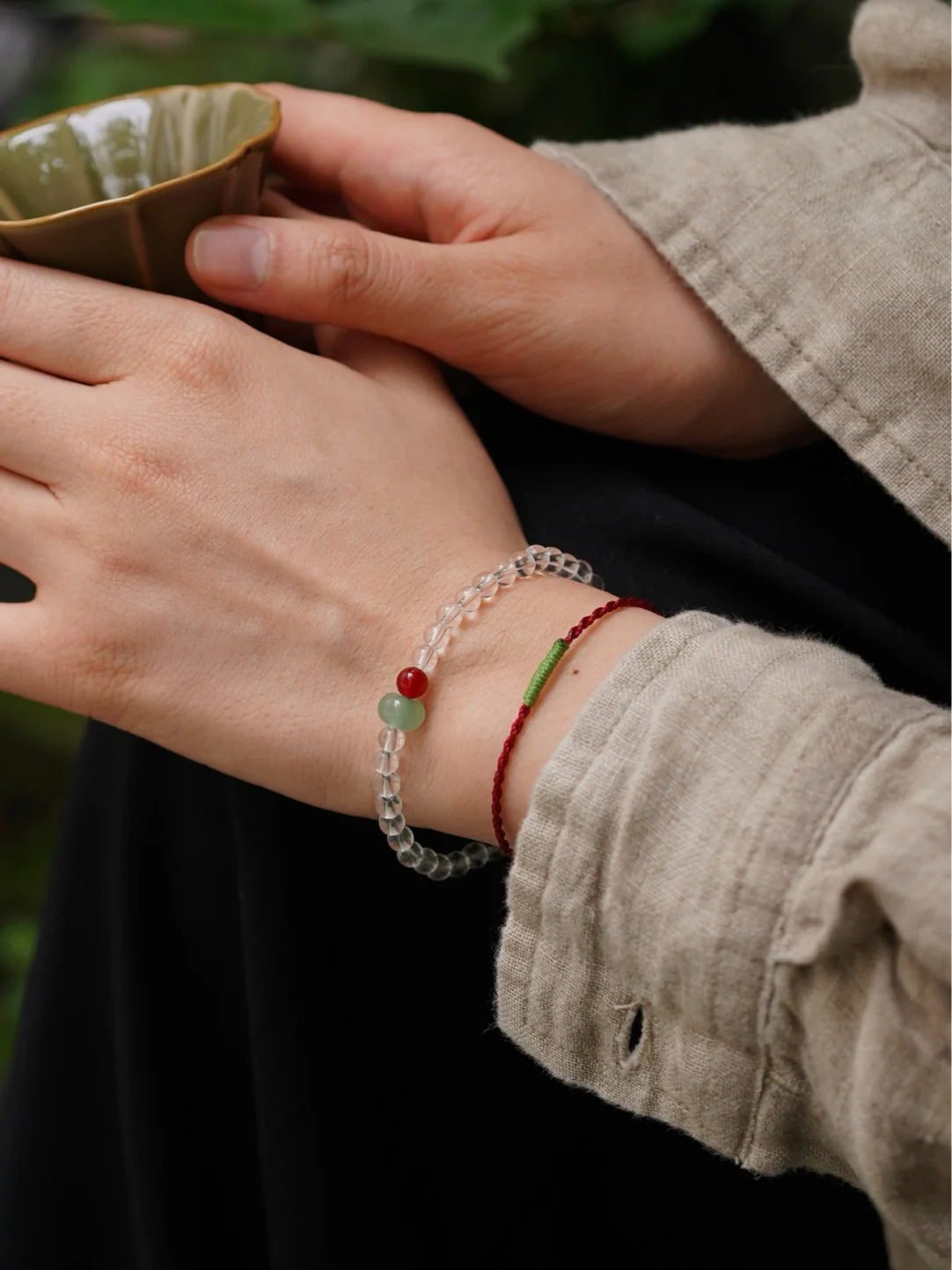 Chinoiserie Crystal Jade Beaded Bracelet,Lumivault.