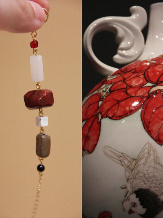 Chinoiserie Cultural Relics White & Red Long Earrings - Lumivault