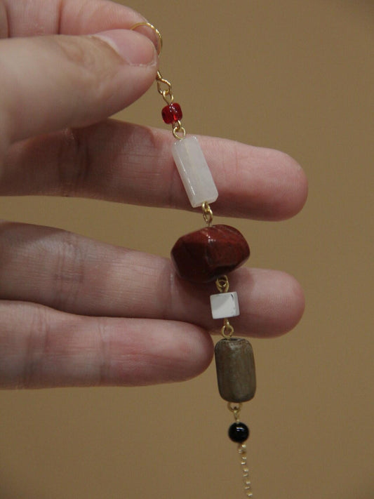Chinoiserie Cultural Relics White & Red Long Earrings - Lumivault