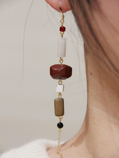 Chinoiserie Cultural Relics White & Red Long Earrings - Lumivault