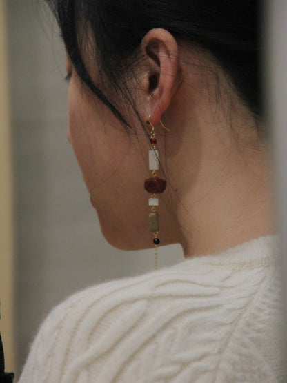 Chinoiserie Cultural Relics White & Red Long Earrings - Lumivault