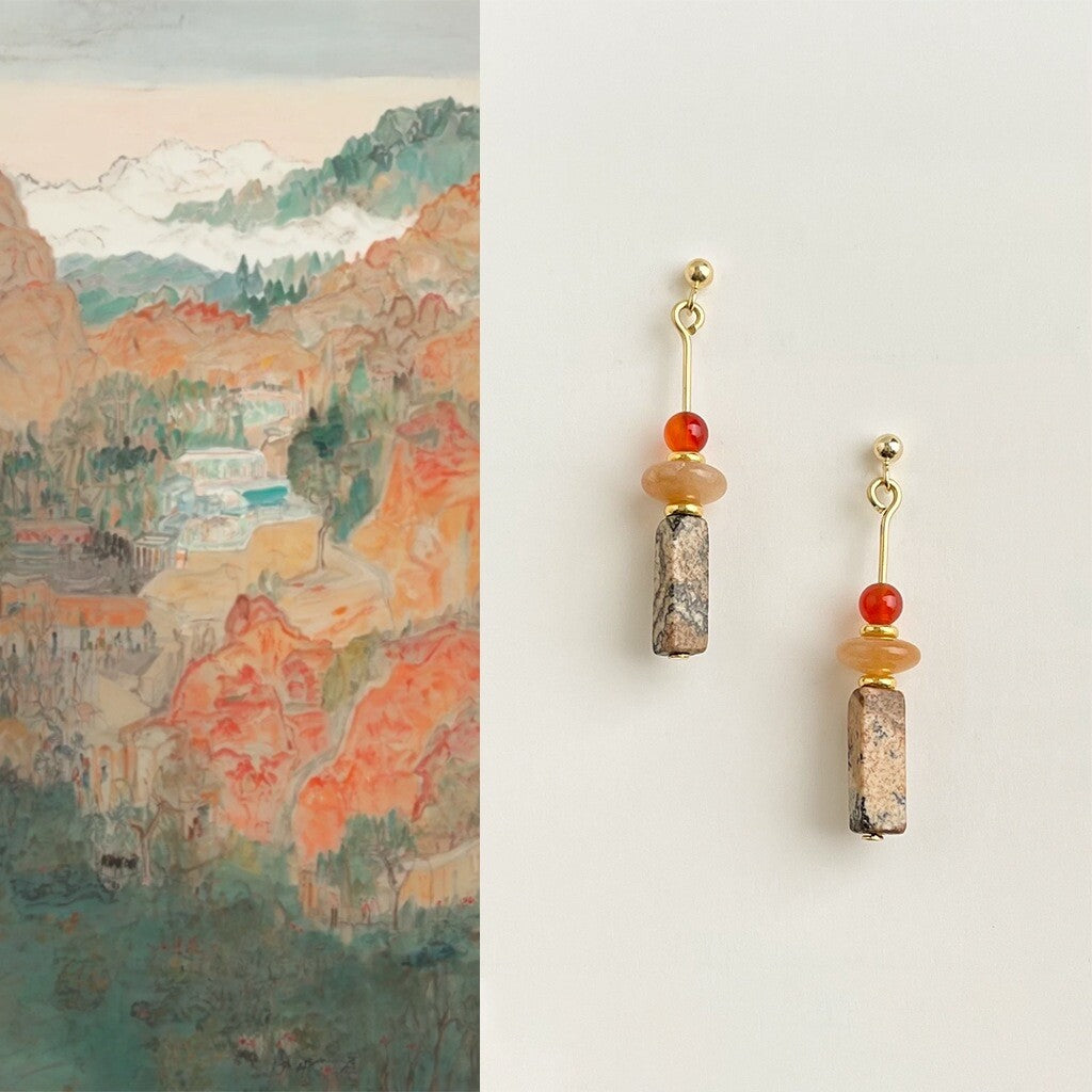 Chinoiserie Danxia Red Agate Earrings,Lumivault.