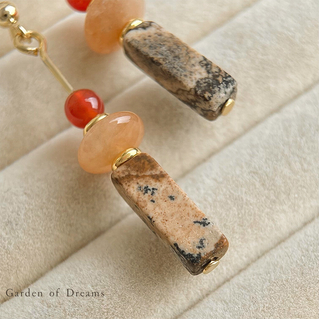Chinoiserie Danxia Red Agate Earrings,Lumivault.