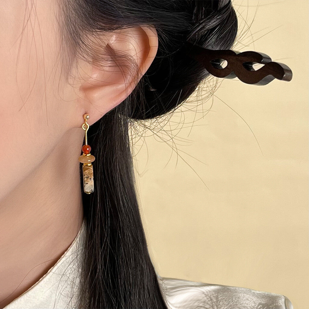 Chinoiserie Danxia Red Agate Earrings,Lumivault.