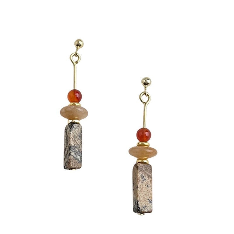 Chinoiserie Danxia Red Agate Earrings,Lumivault.