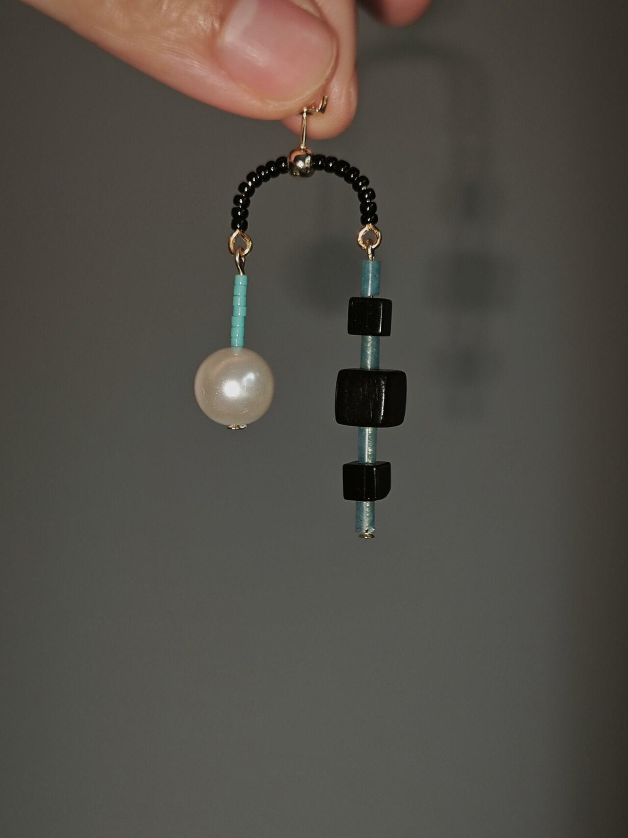 Chinoiserie Ebony Black Onyx Blue Natural Stone Earrings,Lumivault.