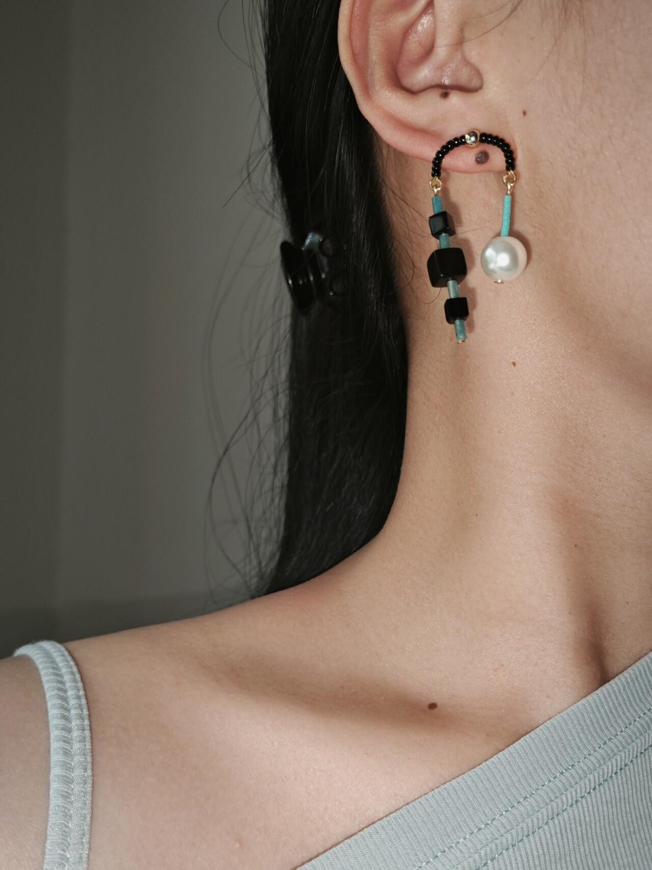 Chinoiserie Ebony Black Onyx Blue Natural Stone Earrings,Lumivault.