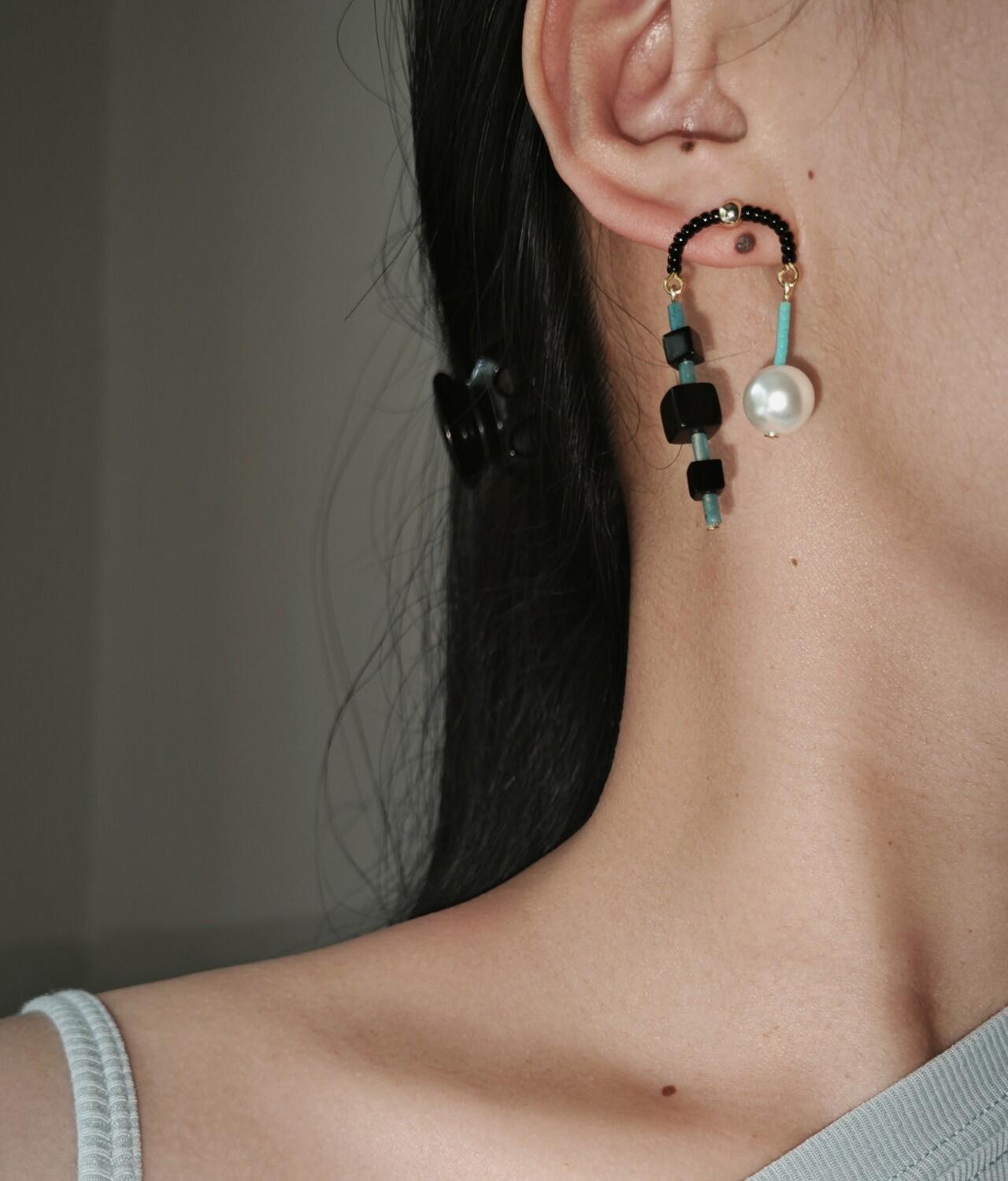 Chinoiserie Ebony Black Onyx Blue Natural Stone Earrings,Lumivault.