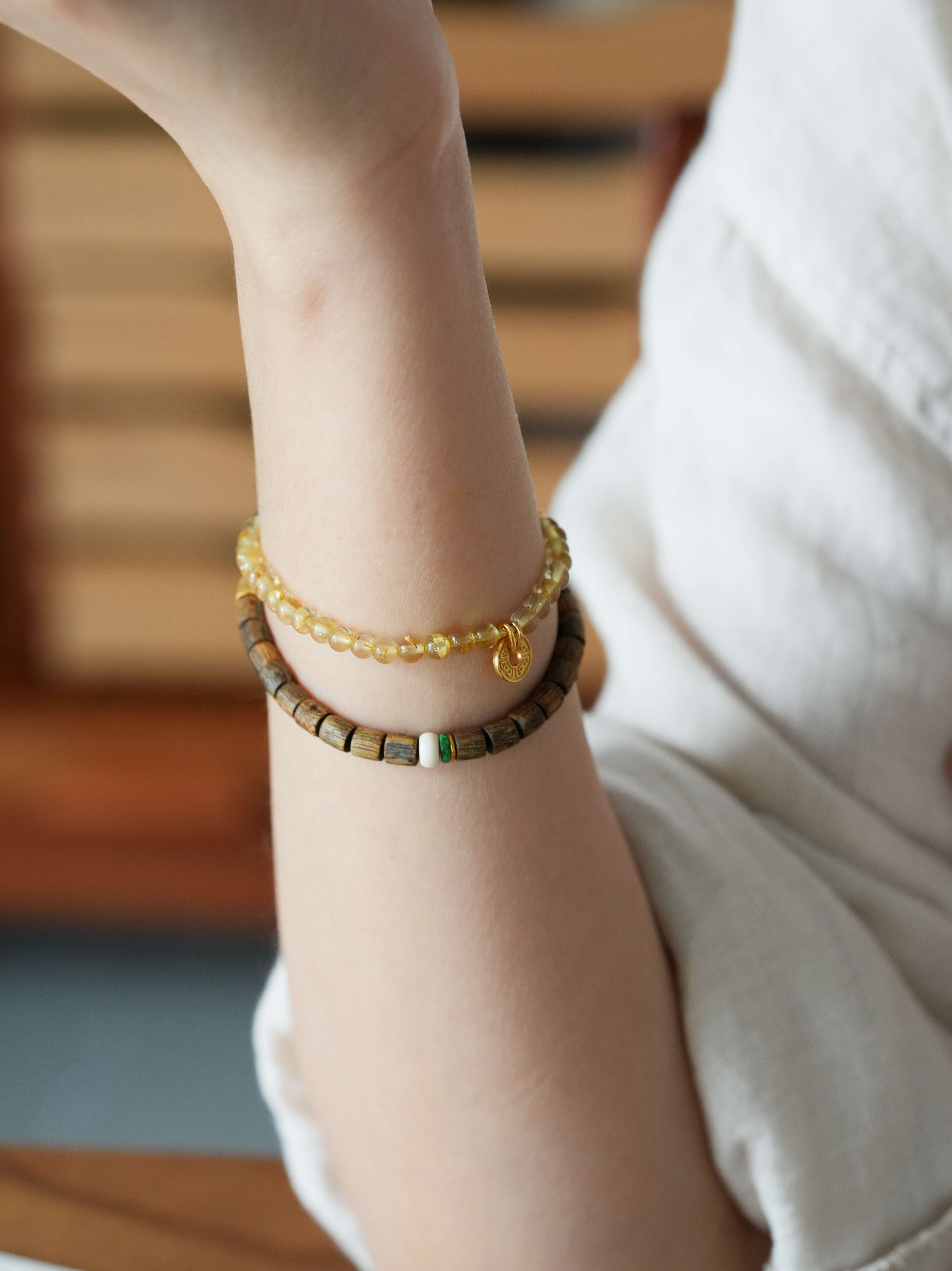 Chinoiserie Golden Rutilated Quartz Bracelet,Lumivault.