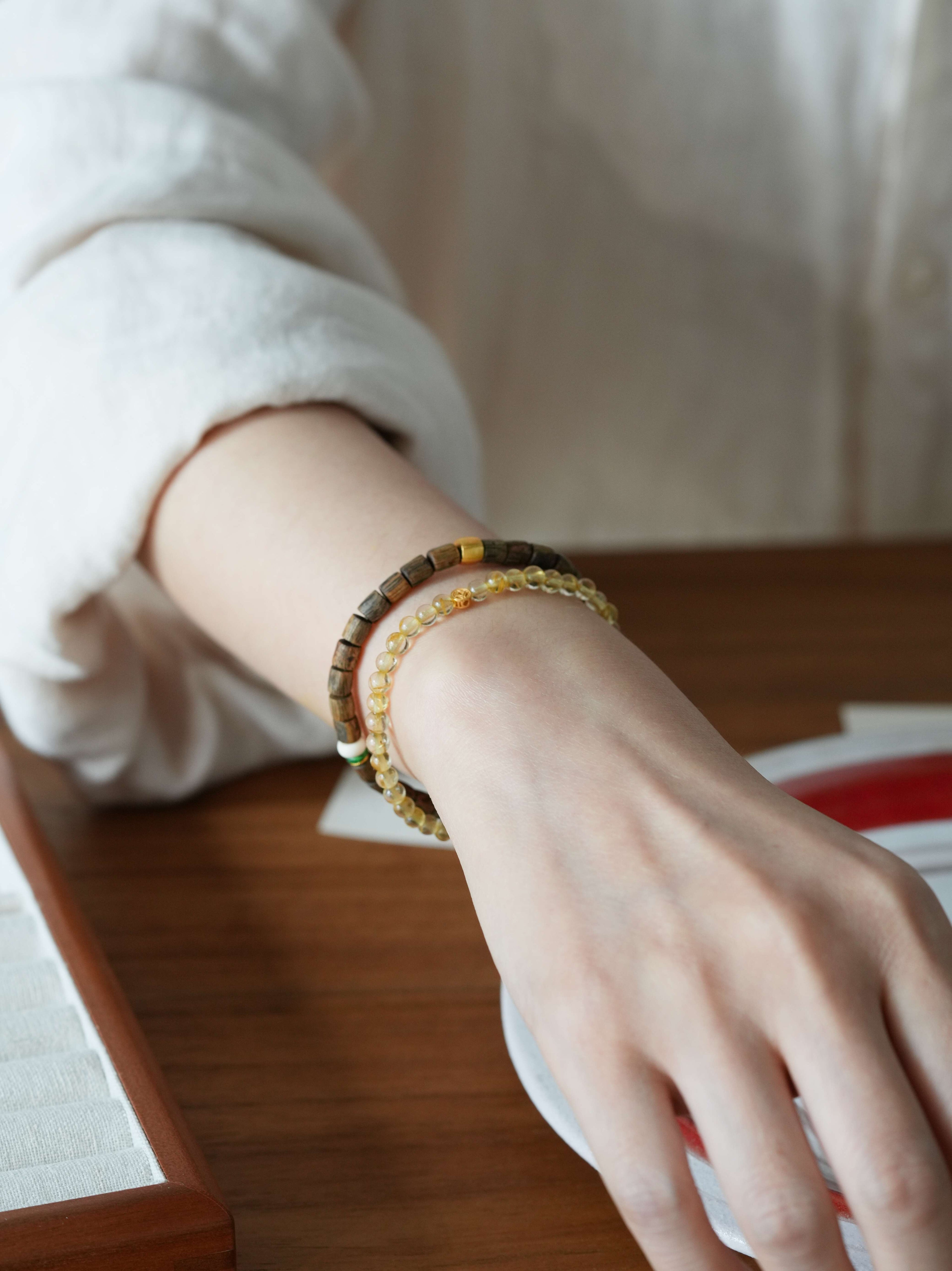 Chinoiserie Golden Rutilated Quartz Bracelet,Lumivault.