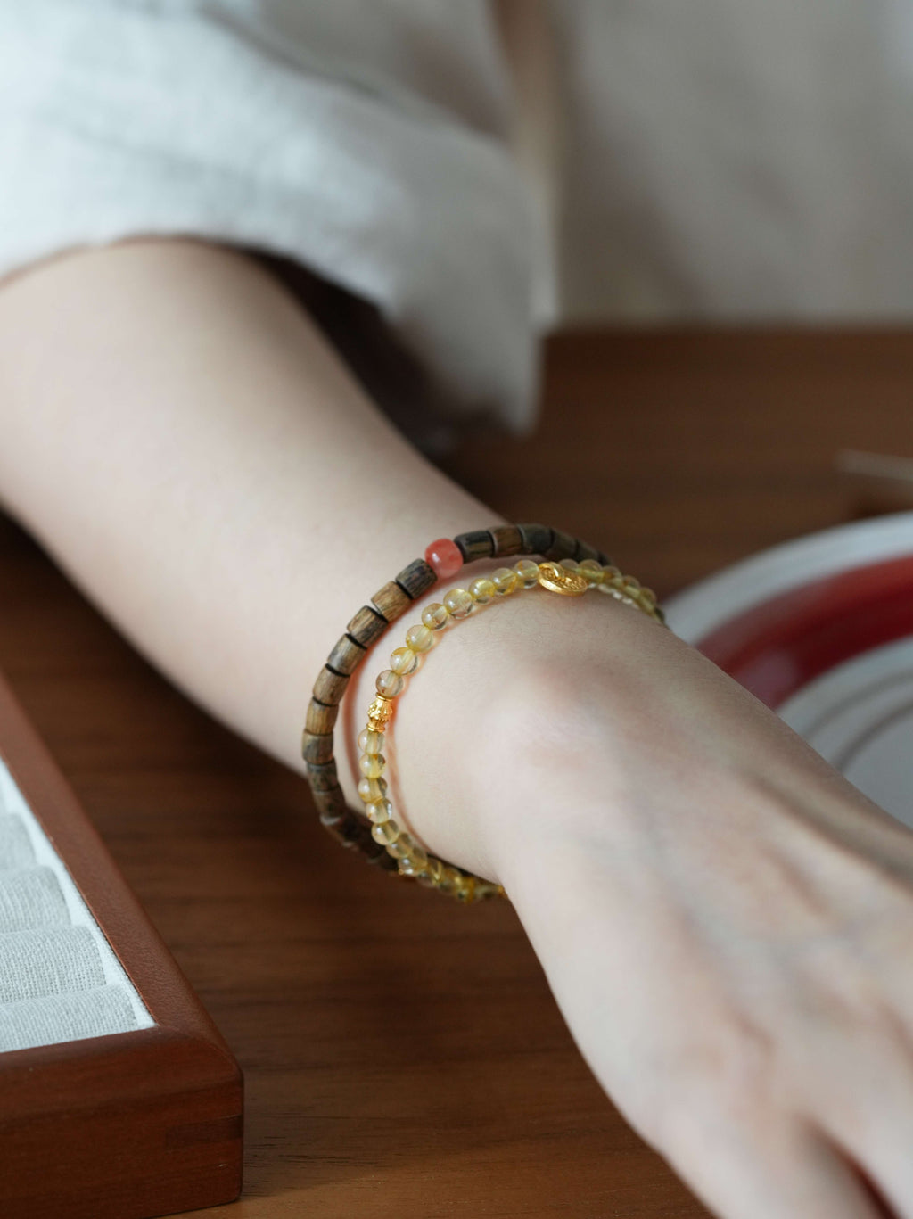 Chinoiserie Golden Rutilated Quartz Bracelet,Lumivault.