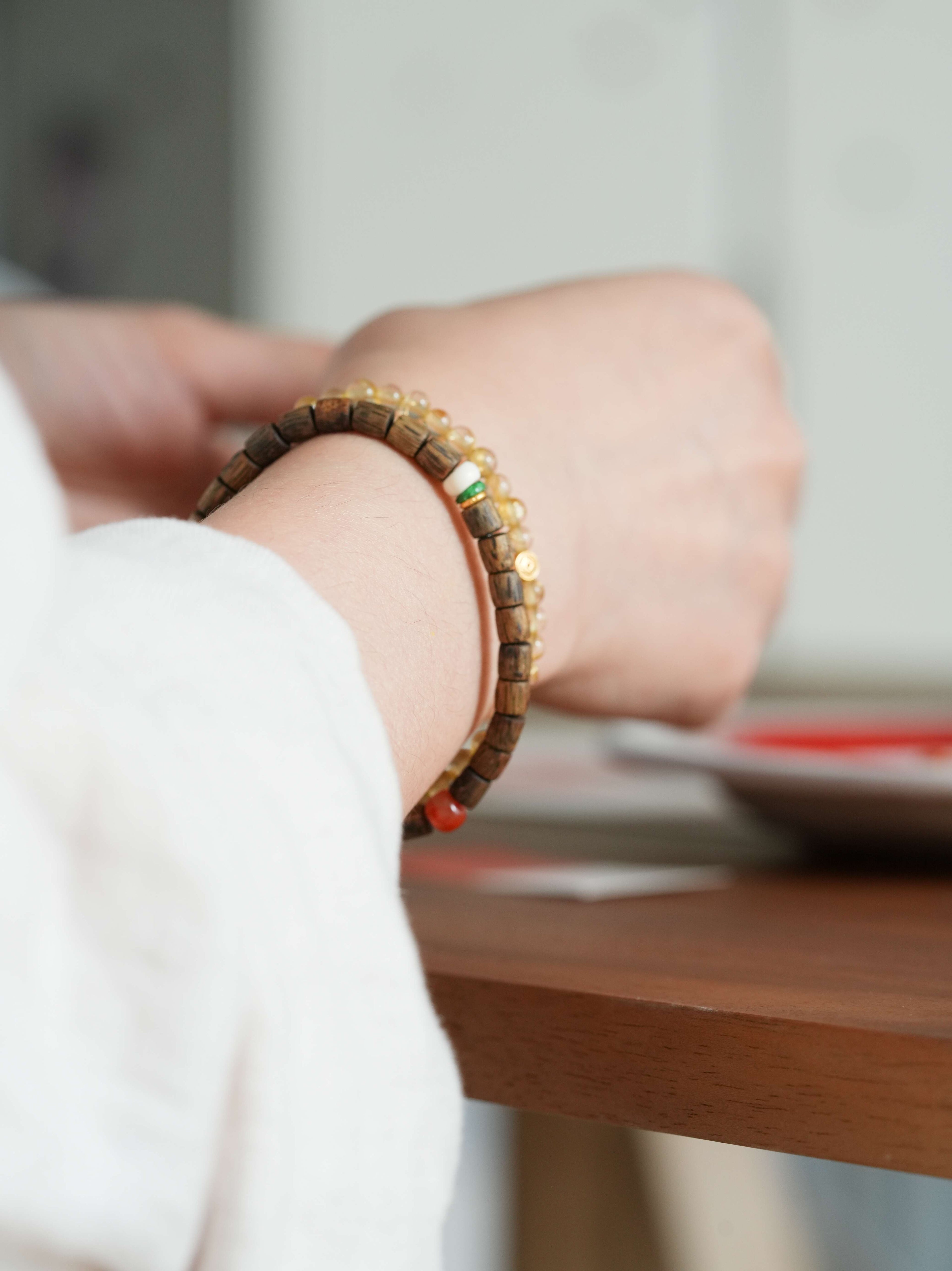 Chinoiserie Golden Rutilated Quartz Bracelet,Lumivault.