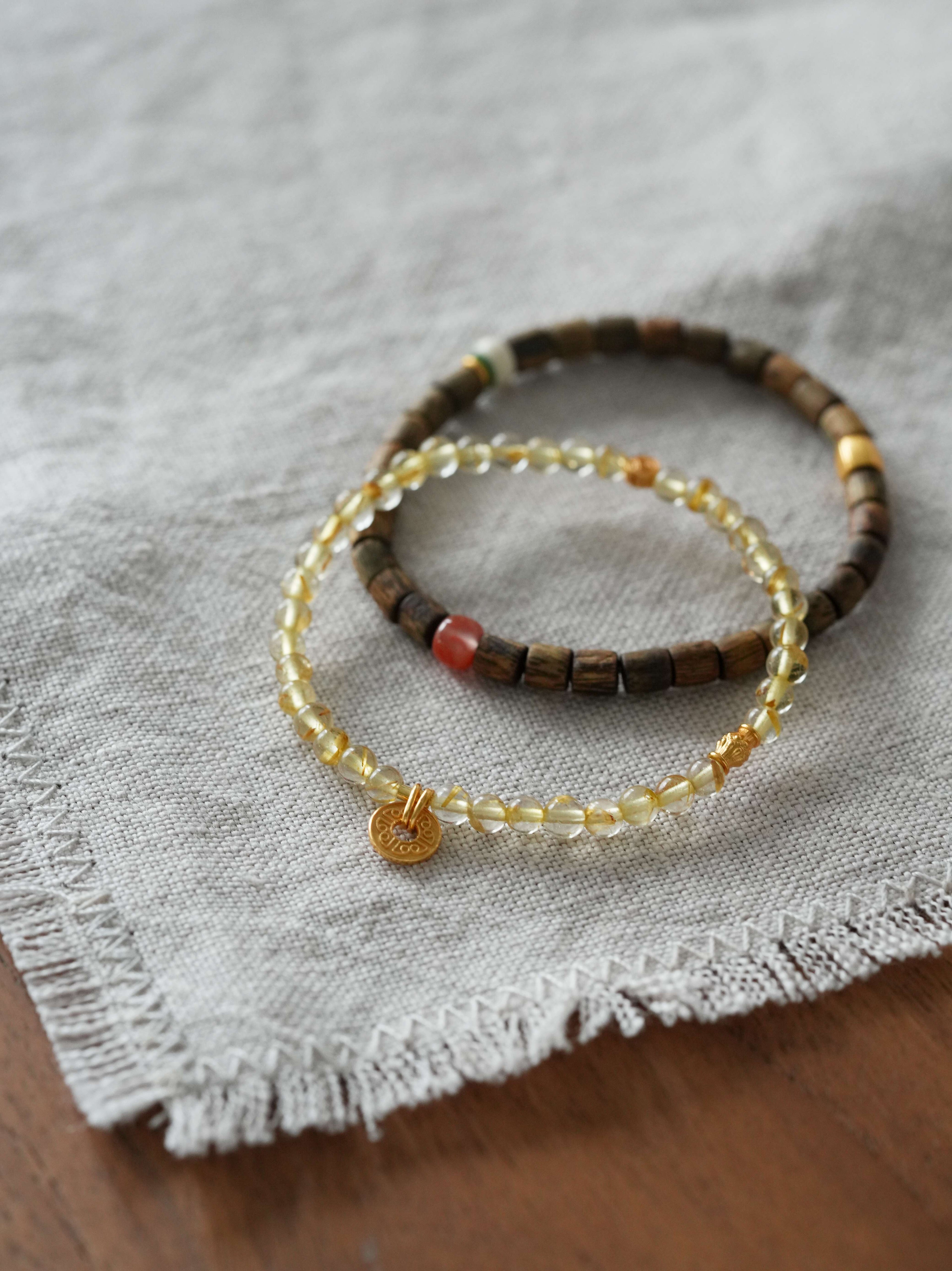 Chinoiserie Golden Rutilated Quartz Bracelet,Lumivault.