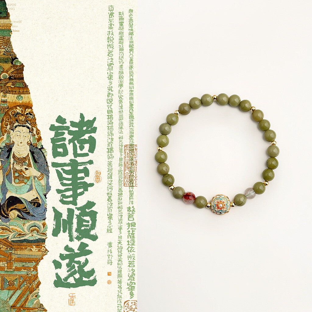 Chinoiserie Green Grapes Beaded Bracelet,Lumivault.
