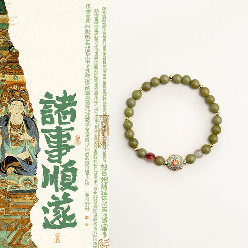 Chinoiserie Green Grapes Beaded Bracelet,Lumivault.