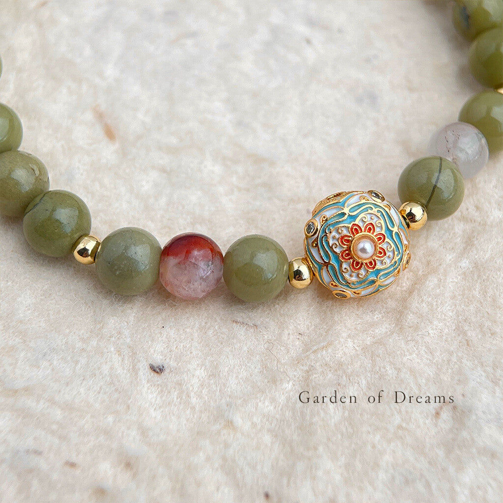 Chinoiserie Green Grapes Beaded Bracelet,Lumivault.